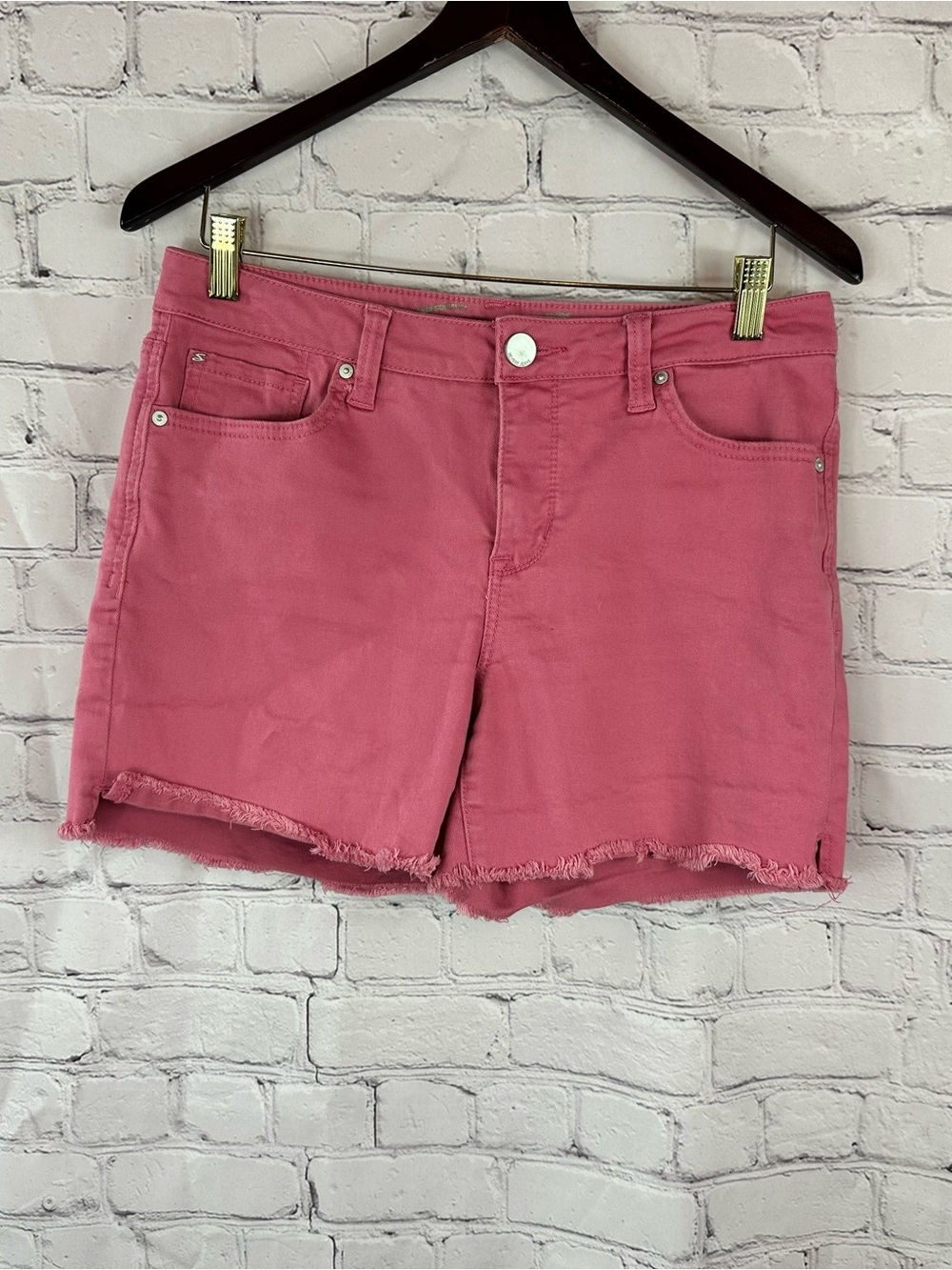 Seven7 Rose Pink Frayed Hem Denim weekend Shorts women 8 boho casual coastal